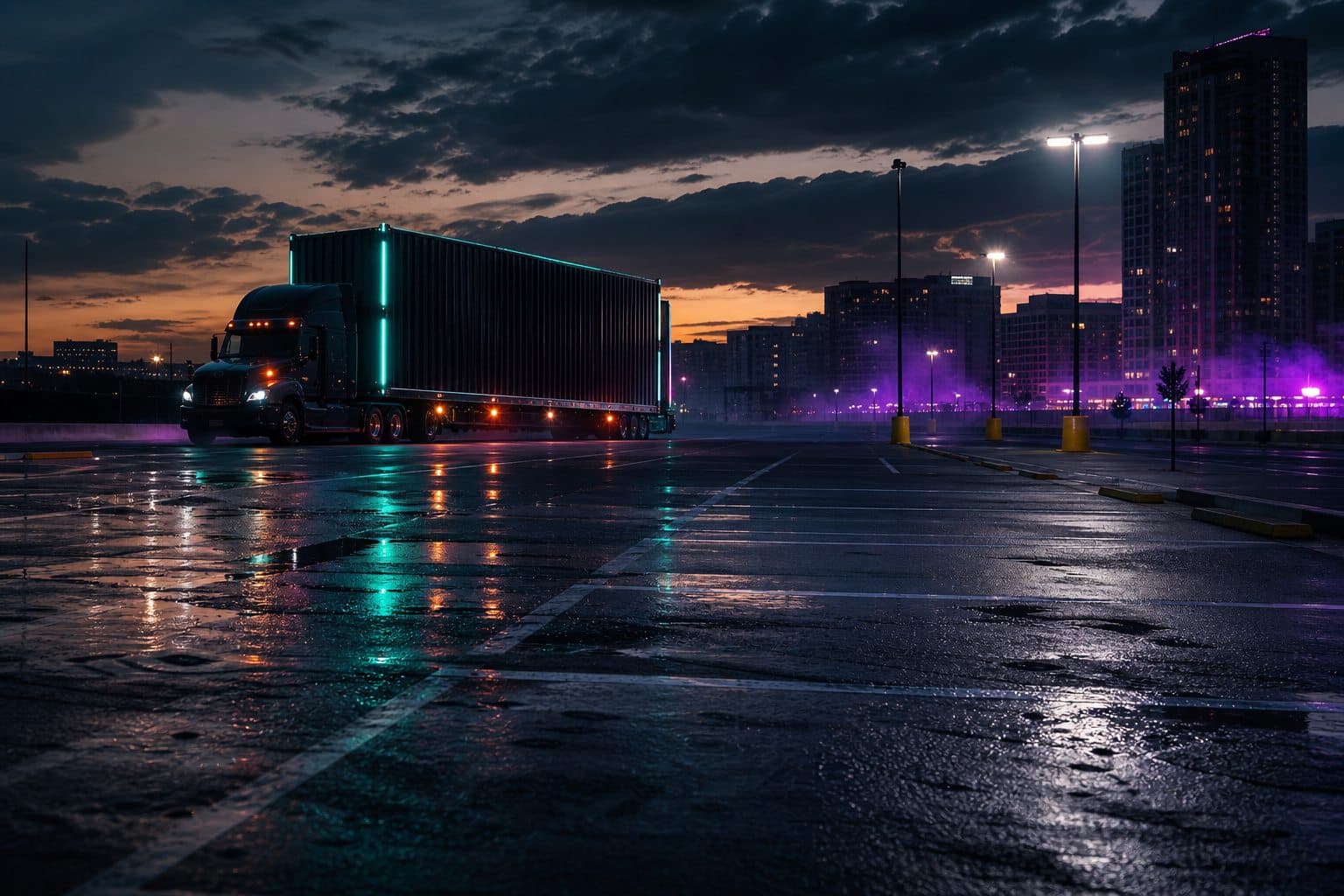 The Rig Arrives — 40' container, city skyline